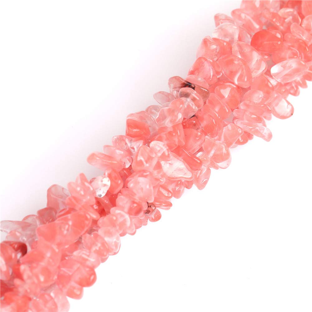 HAAMIIQII 5-8mm Cherry Quartz Crystal Chips Irregular Chip Stones Loose Gemstone Energy Healing Beads for Jewelry Making Strand 30 Inch