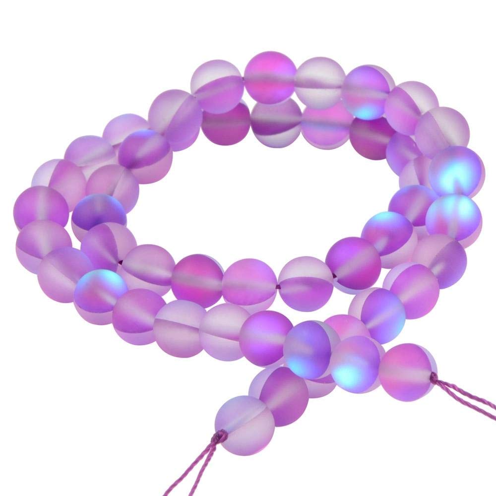 Matte Aurora Crystal Glass Beads Gemstone 6MM Purple Frosted Glitter Shining Mermaid Round Loose Beads Frosted Moonstone for Jewelry Making