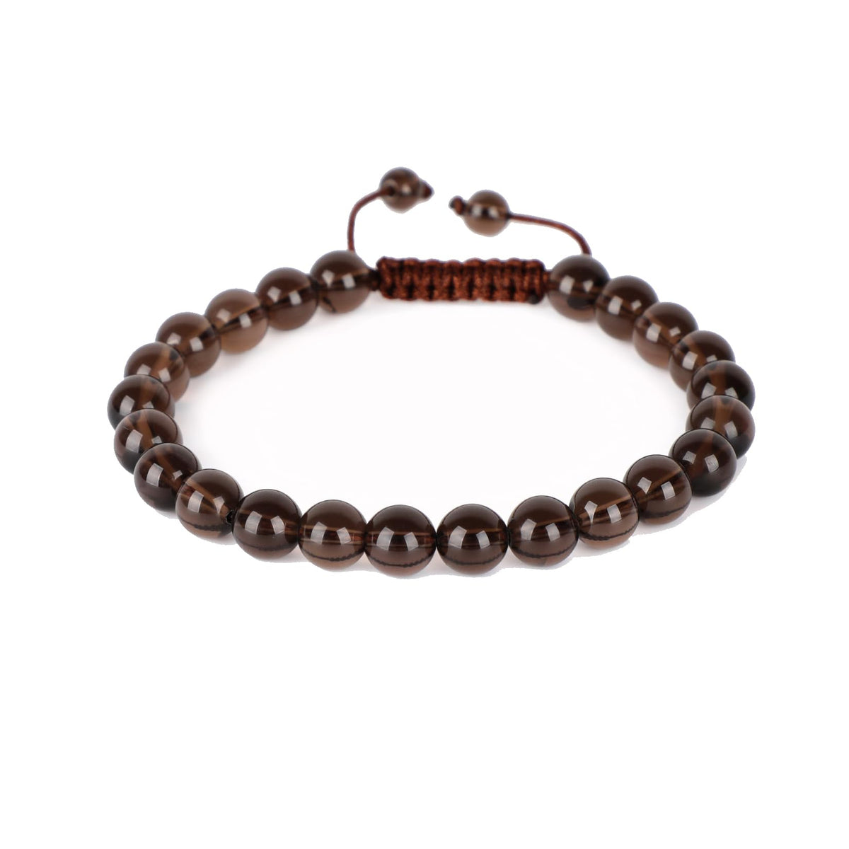 AD Beads Natural 8mm Gemstone Bracelets Healing Power Crystal Macrame Adjustable 7-9 Inch (Smoky Quartz)