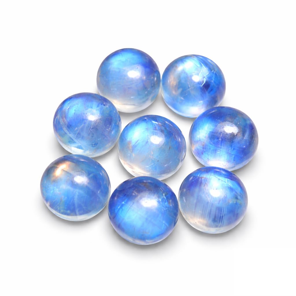 8mm Round Shape Blue Fire AAA Quality Natural Rainbow Moonstone Calibrated Cabochon Loose Gemstone 8 pcs Box.