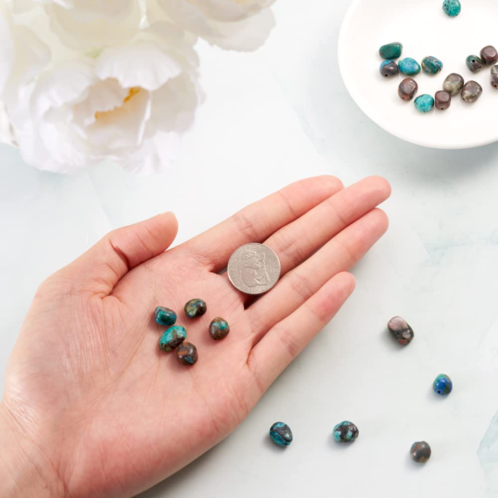 Fashewelry 41Pcs Irregular Natural Chrysocolla Beads Nugget Tumbled Chakra Gemstone Beads Crystal Healing Drilled Loose Beads 8-10x8-9mm for Earring Bracelet Necklace Jewelry Making