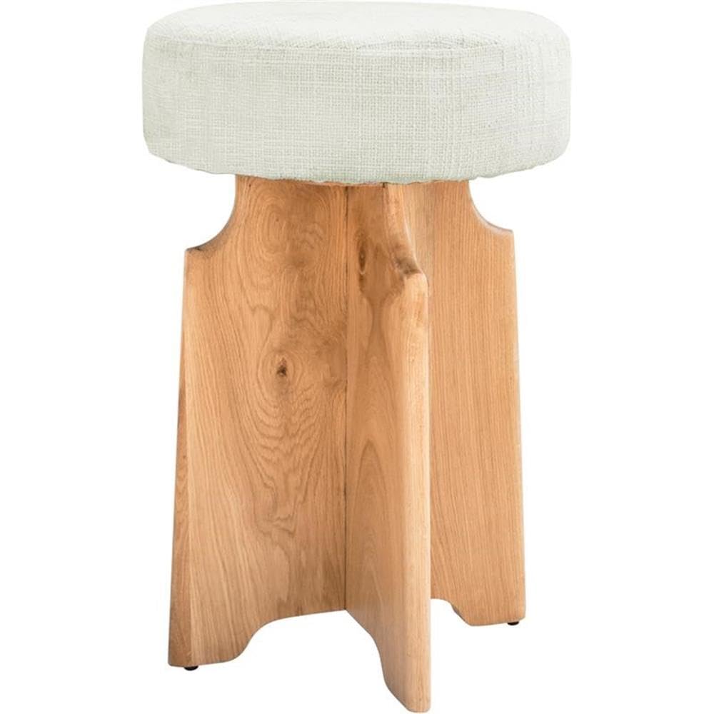 Meridian Furniture 837Cream-C Jasper Collection Mid Century Modern Boucle Fabric Upholstered Counter Stool with Solid White Oak Wood Finish, Cream, 16" W x 16" D x 26" H