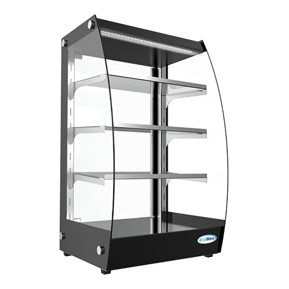 Pemberly Row 4-Tier LED Bakery Display Case, Glass/Stainless Steel, Black Finish, 28.2 in H x 15.1 in W x 15.8 in D, Adjustable Shelves, Self-Service Pastry Case for Cupcakes, Cookies, Cakes