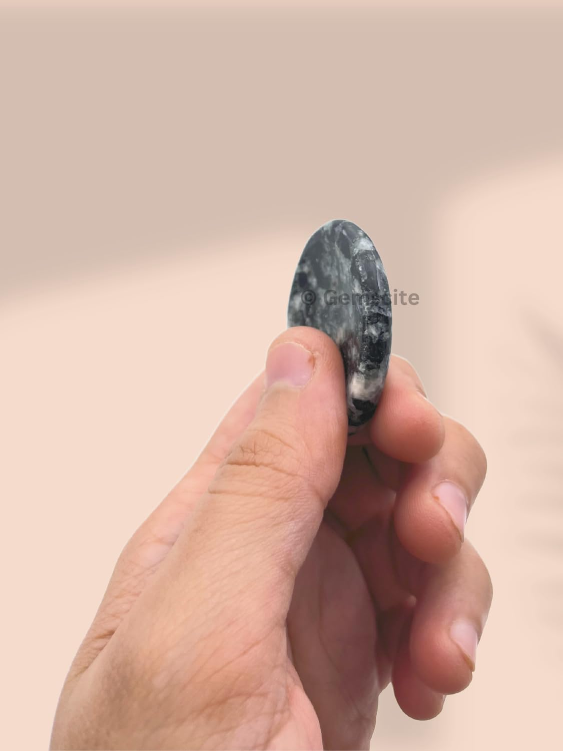 GEMSCITE Black & White Tourmaline Thumb Worry Stones Metaphysical Gemstone Crystal Healing Reiki Men Women Gift Feng Shui Positive Energy Love Wellness Palm Stones Wicca Powerful