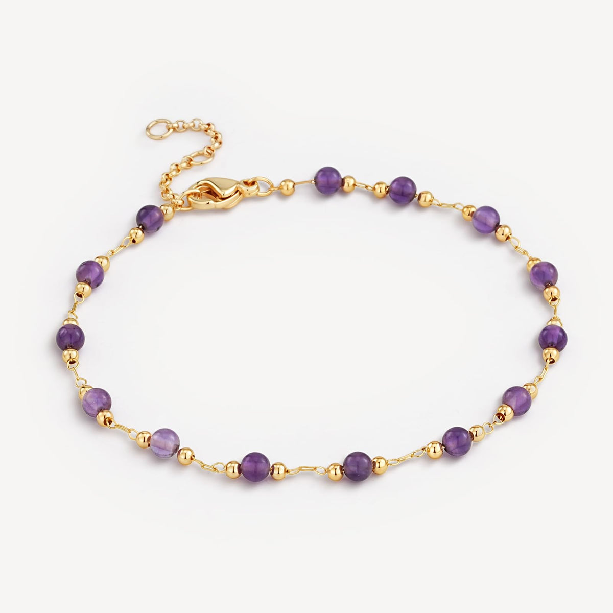 MEVECCO Gold Bracelet for Women 18K Gold Plated Amethyst Stone Custom Handmade Mixed Beaded Charm Chain Bracelet Stack Jewelry Gifts