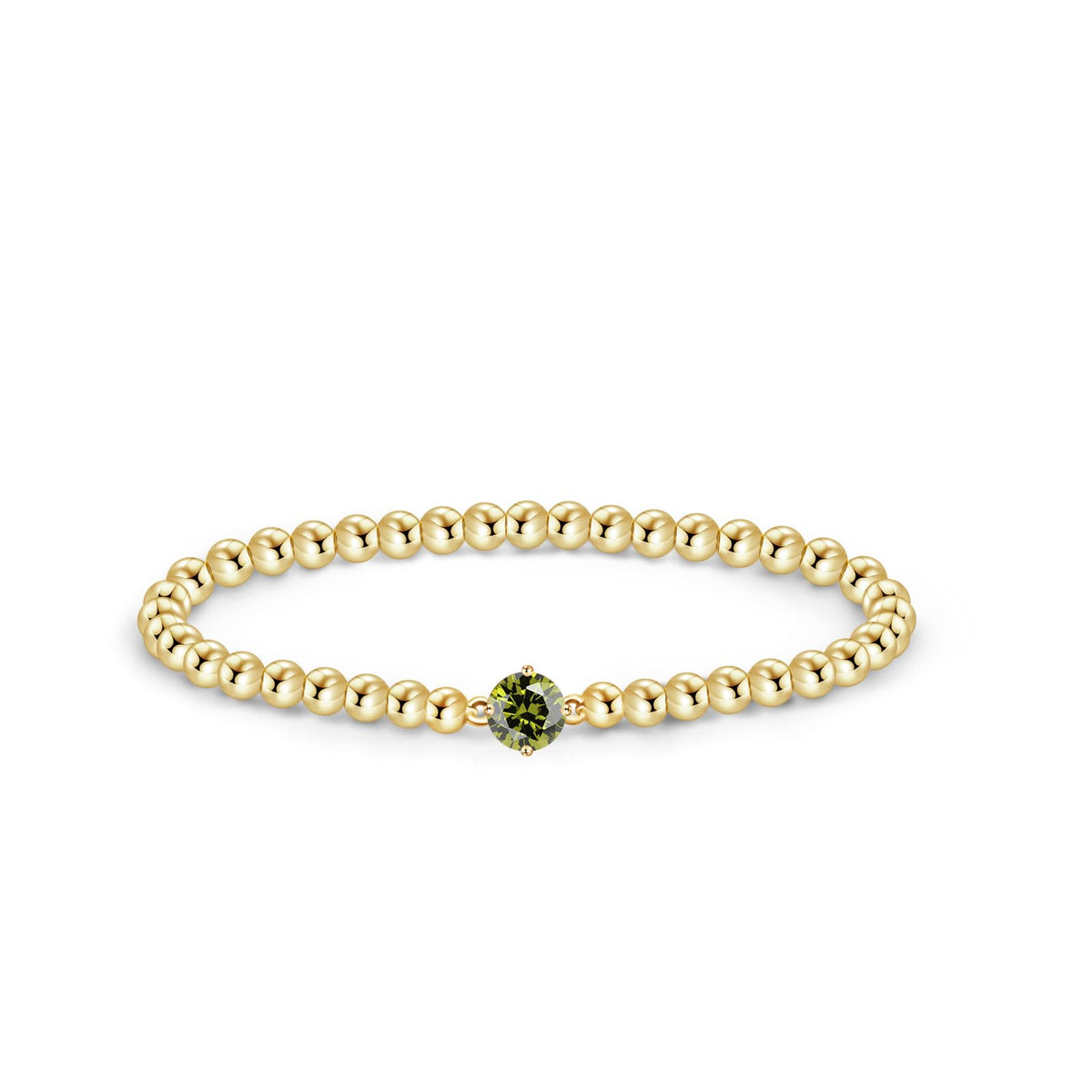 Free bird Dainty Peridot Bracelet 14K Gold Plated Stretchable Birthstone Beaded Bracelet Trendy Stackable August Birthstone