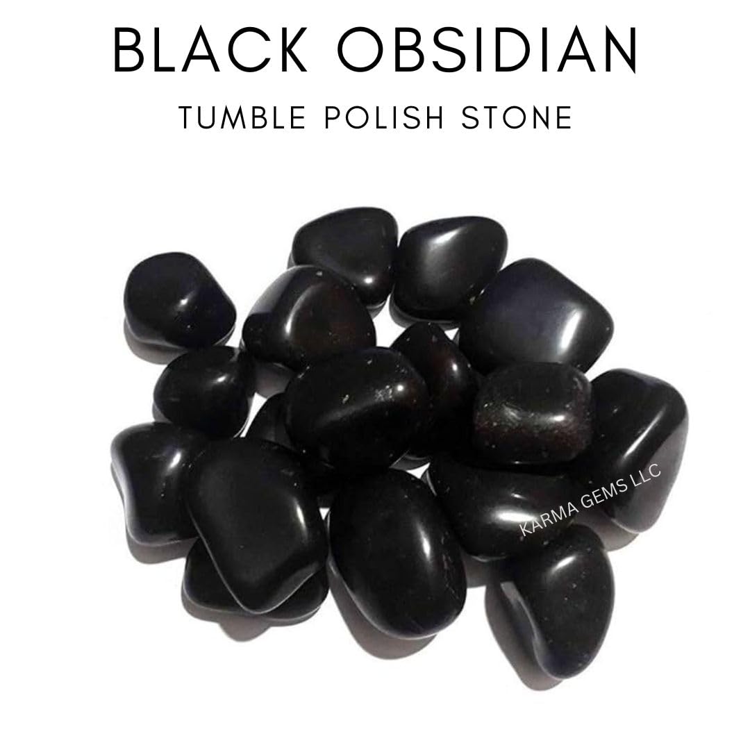 Karma Gems 1lb Obsidian Tumbled Stones - Polished Stones for Positive Energy - Crystal Kit for Fresh Mind & Restful Sleep - Healing Stone for Chakra Balancing - Ideal for Gift & Home Decor (15-25 Mm)