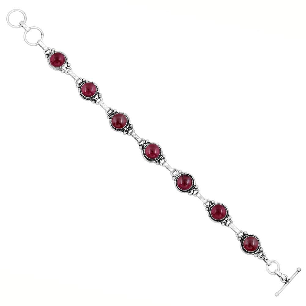 Natural Garnet 925 Silver Plated Vintage Style Bracelet for Women - Red Stone January Birthstone Handmade Adjustable Link Bracelet - Valentine's Day Gifts for Her