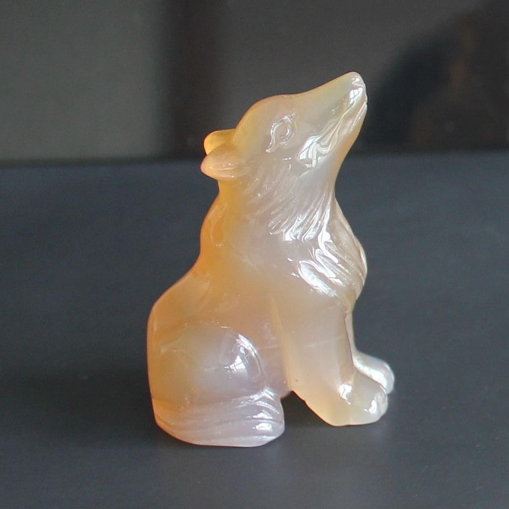 HLbshi Hand Carved Gemstone Crystal Wolf Figurine Animal Statue Carving Office Home Decor Collections 2'' (Gray Agate)