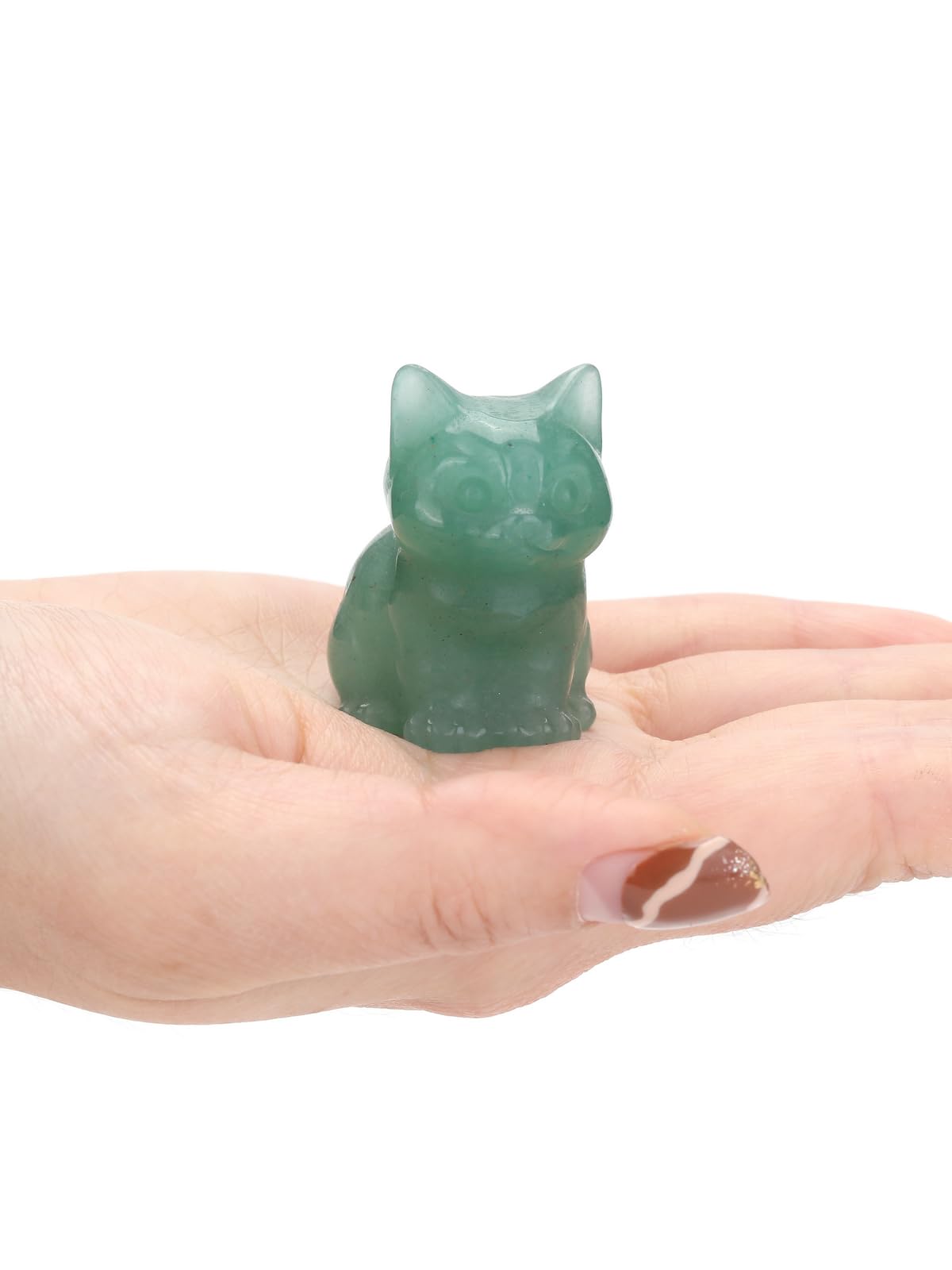 CrystalTears Green Aventurine Crystal Cat Figurine Carved Healing Crystal Gemstone Cat Lucky Cute Stone Cat Statue for Home Office Desk Meditation Decor Crystal Gifts for Women Men Cat Lover Christmas