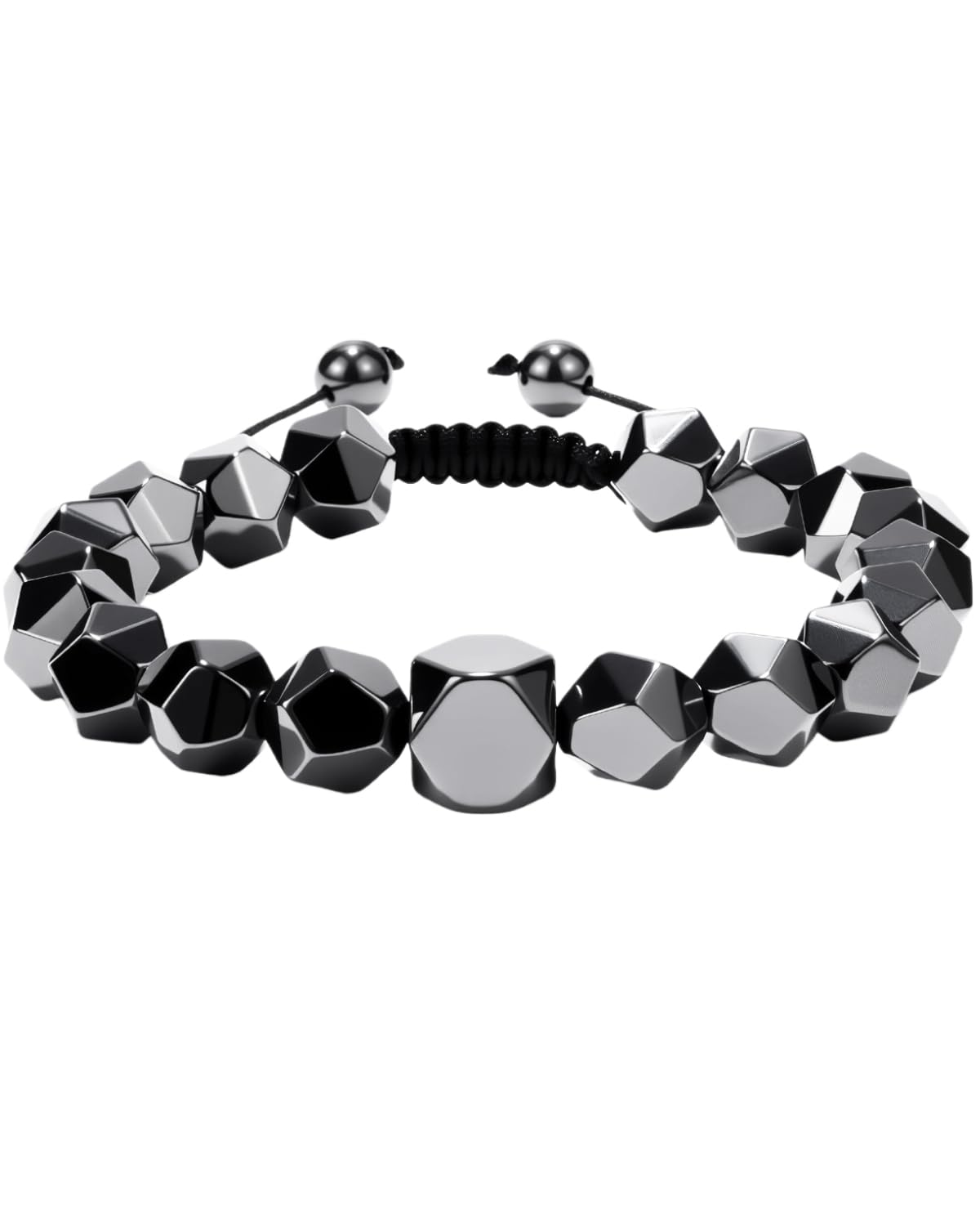Crystery Beaded Bracelet for Men, 10mm Natural Stones Bracelet for Men's Gift, Adjustable Precision-Cut Gemstone Crystal Healing Bracelet, Protection Jewelry Gift with Hematite, Tiger Eye (Hematite)