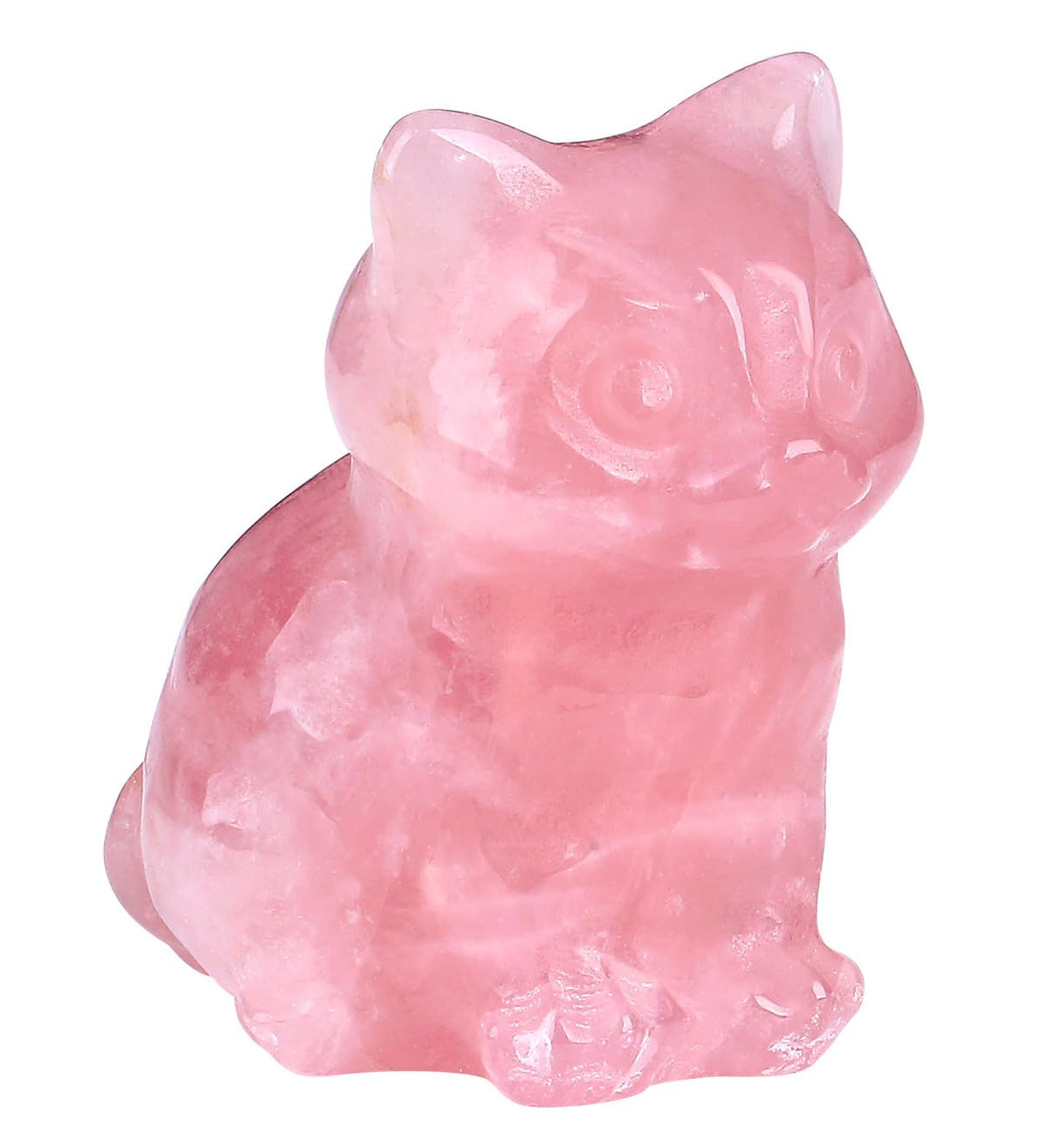 QINJIEJIE Rose Quartz Cat Figurines Pink Gift Cat Decor Crystals Healing Stone Statue Natural Gemstone Sculpture Home Office Desk Decoration Cute Kitten Statue for Women