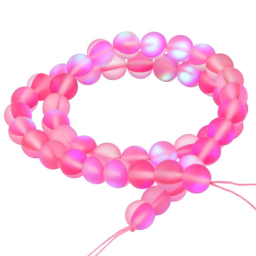 Matte Aurora Crystal Glass Beads Gemstone 8MM Pink Frosted Glitter Shining Mermaid Round Loose Beads Frosted Moonstone for Jewelry Making