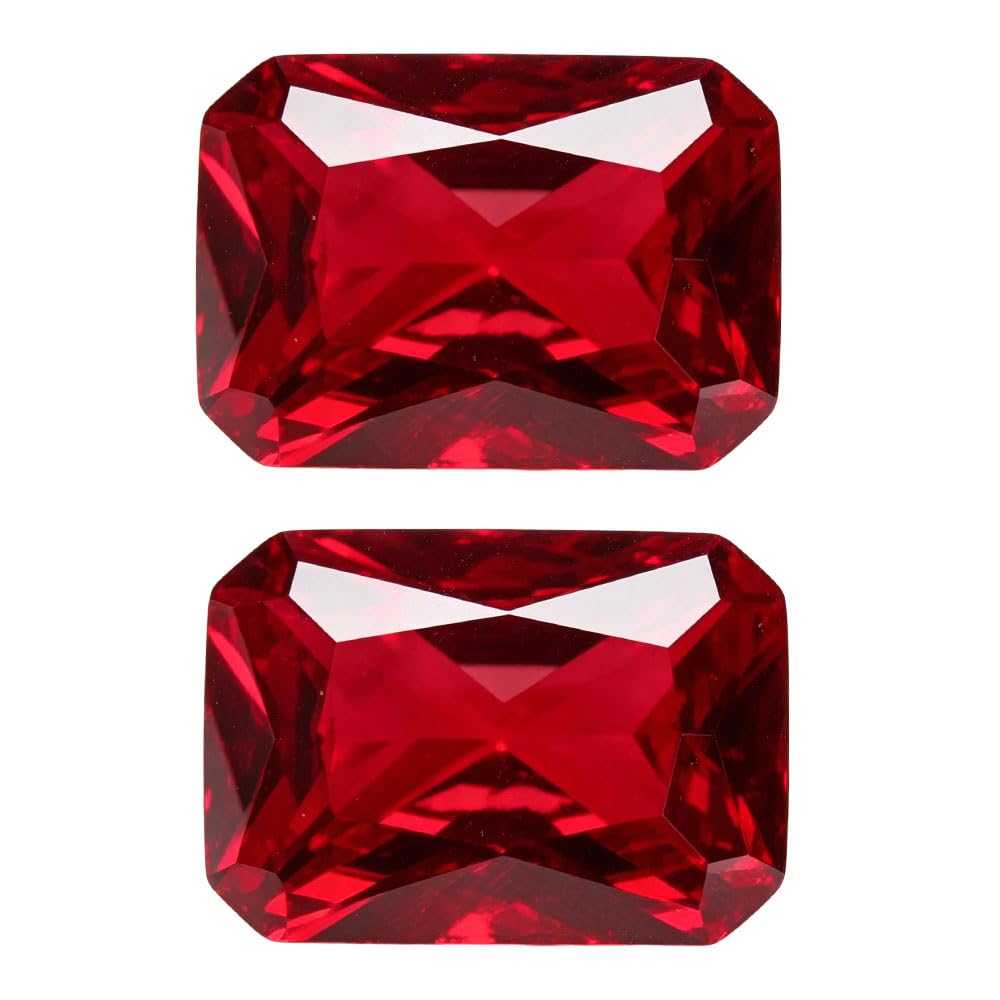 Acxico 2Pcs Exquisite Plgeon Blood Red Ruby Emerald Cut Loose Gemstone Gifts