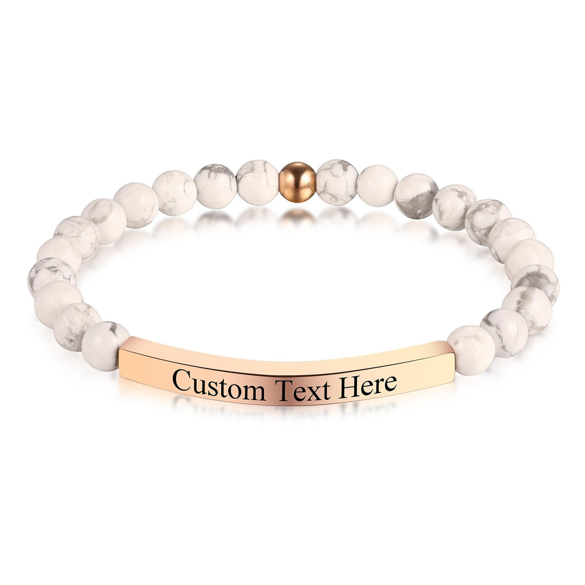 INBLUE Personalized Beaded Bracelets for Women with Engraved Name Natural Stone Stretch Inspirational Bracelet Personalized Jewelry Gift for Mom Wife Friends - Style 06