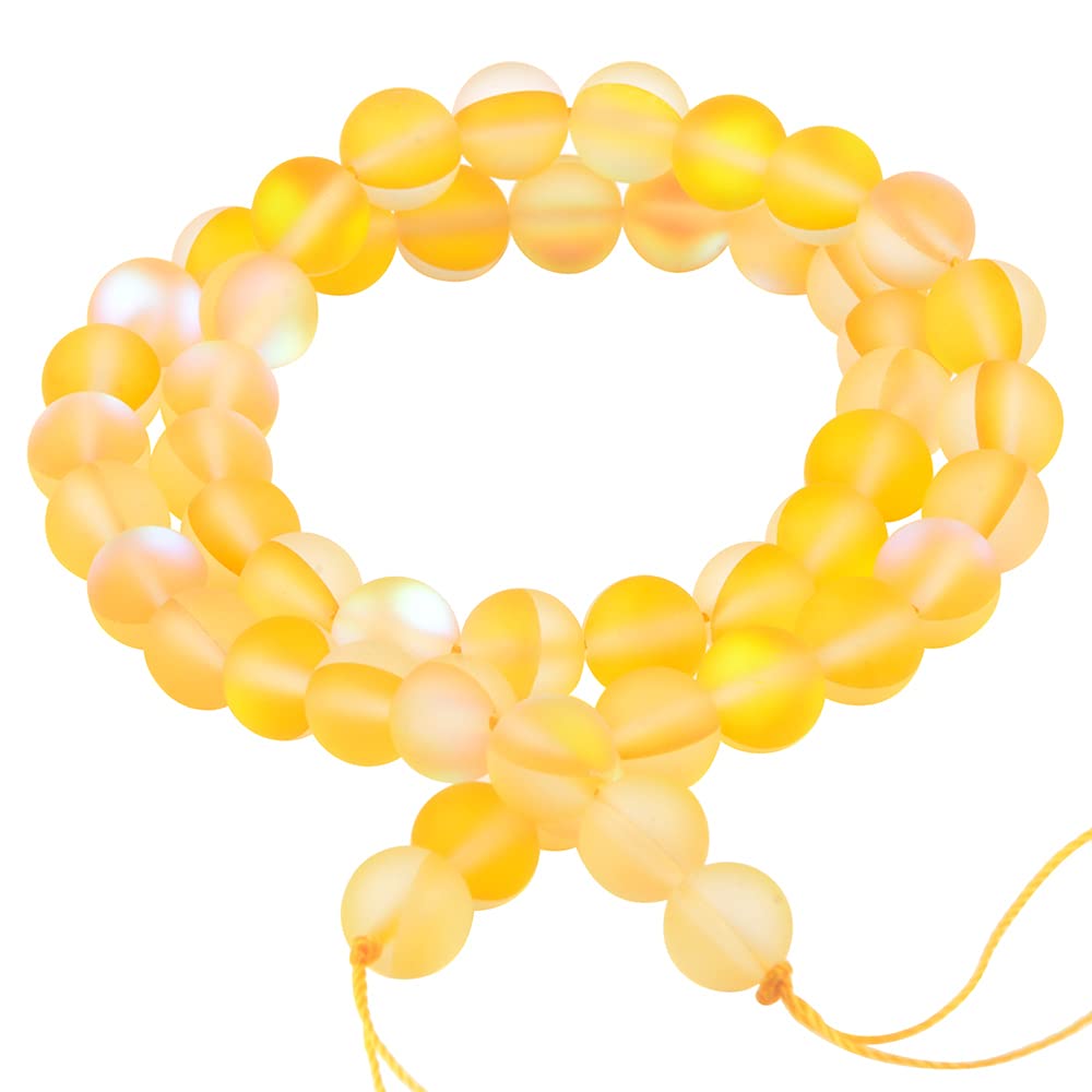 Matte Aurora Crystal Glass Beads Gemstone 6MM Yellow Frosted Glitter Shining Mermaid Round Loose Beads Frosted Moonstone for Jewelry Making