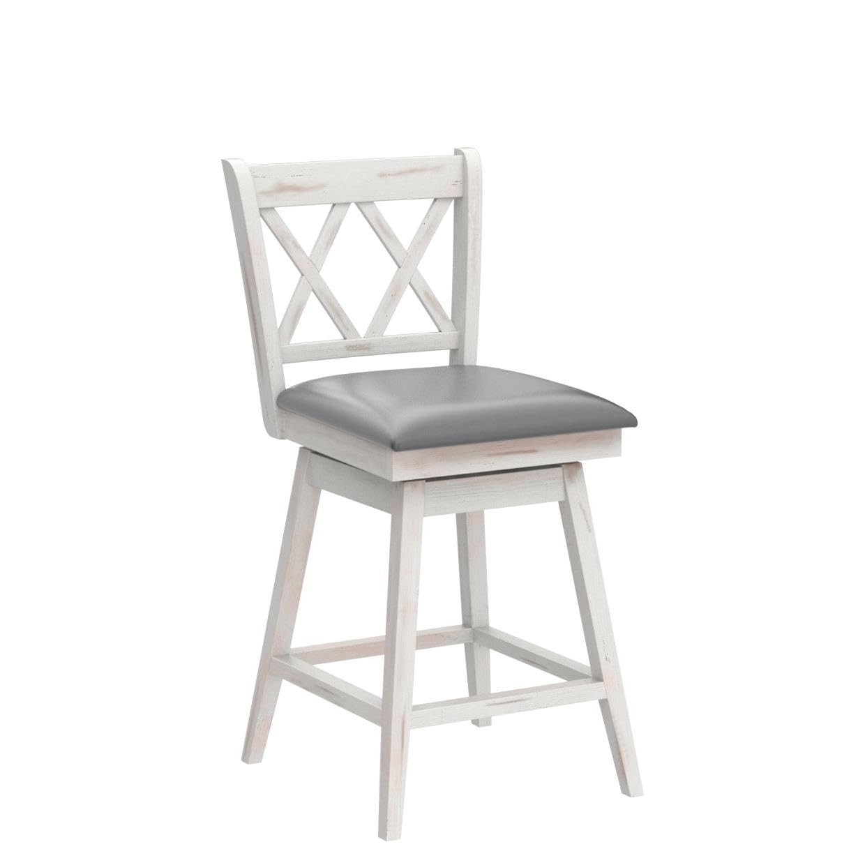 COSTWAY Bar Stool Set of 4, 360 ° Swivel Counter Height 25inch Bar Stool with Foot Rest Upholstered Cushion & Ergonomic Backrest, Sturdy Frame, for Pub, Kitchen Islands (4, Antique White + Grey)