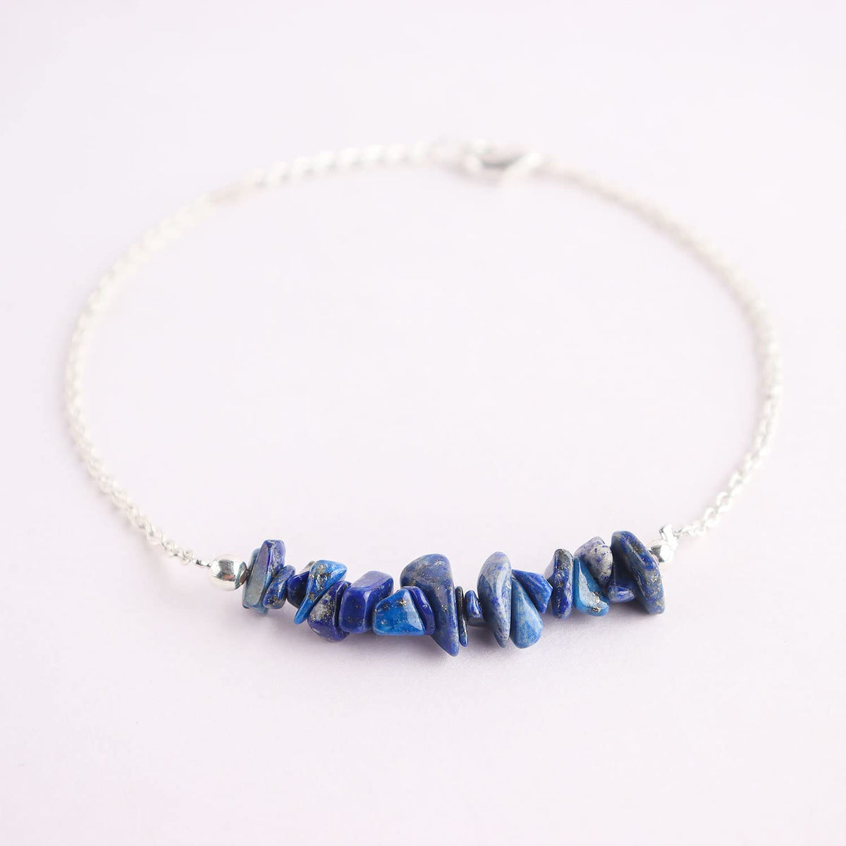 Gemimpression Handmade Lapis Lazuli Chips Bar Bracelet – Natural Energy Healing Crystals – Silver Plated Adjustable 8 Inch Chain – Gift for Her – Christmas Gift