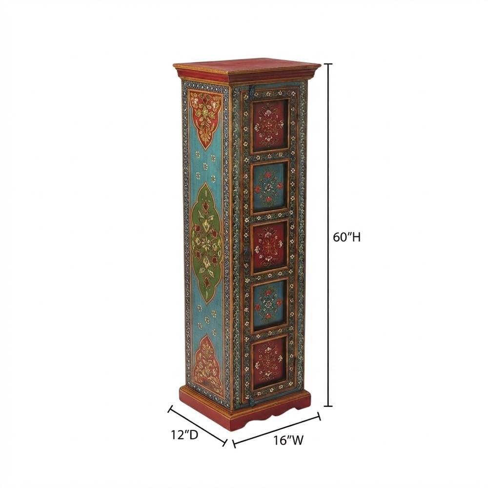 Starlight Canyon Home Hand Painted Tall Storage Cabinet, Boho Eclectic Merranti Wood Accent Cabinet for Living Room in Multicolor Finish