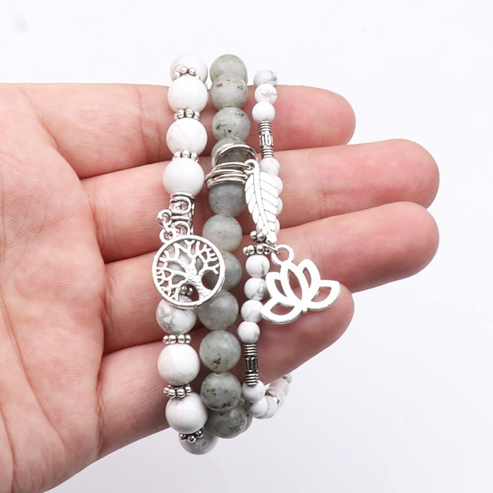 UEUC Tree of Life Yoga Healing Stone Bracelets,Multilayer Lotus Chakra Stone Reiki Bracelet Sets,Anxiety Crystal Natural Stone,for Women Stress Relief(#173)