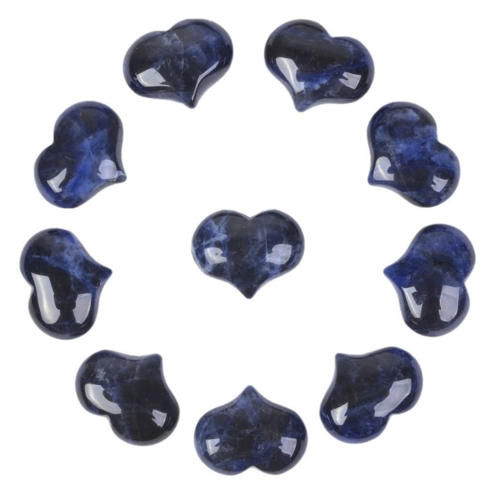 Natural Sodalite Gemstone Healing Crystal 1 inch Mini Puffy Heart Pocket Stone Iron Gift Box (Pack of 10)