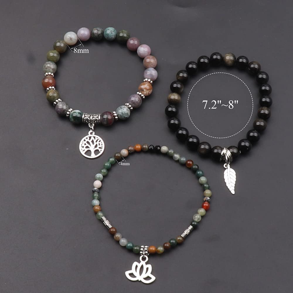 UEUC Tree of Life Yoga Healing Stone Bracelets, Multilayer Lotus Chakra Stone Reiki Bracelet Sets, Anxiety Crystal Natural Stone,for Women Stress Relief(#130)