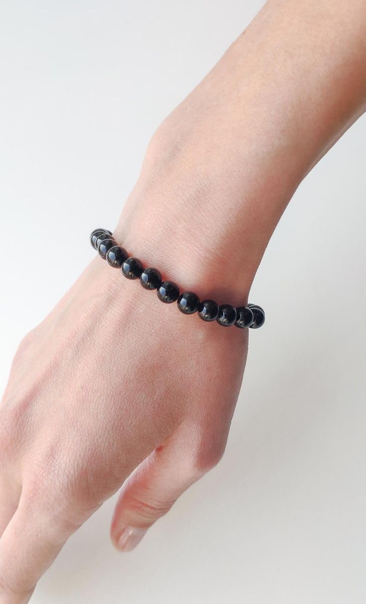 CHELYQST Black Obsidian Bracelet - Stone of Pleasure,Stretch Natural Stone Crystal Beads Jewelry Gifts for Women Men Unisex Adult,6mm