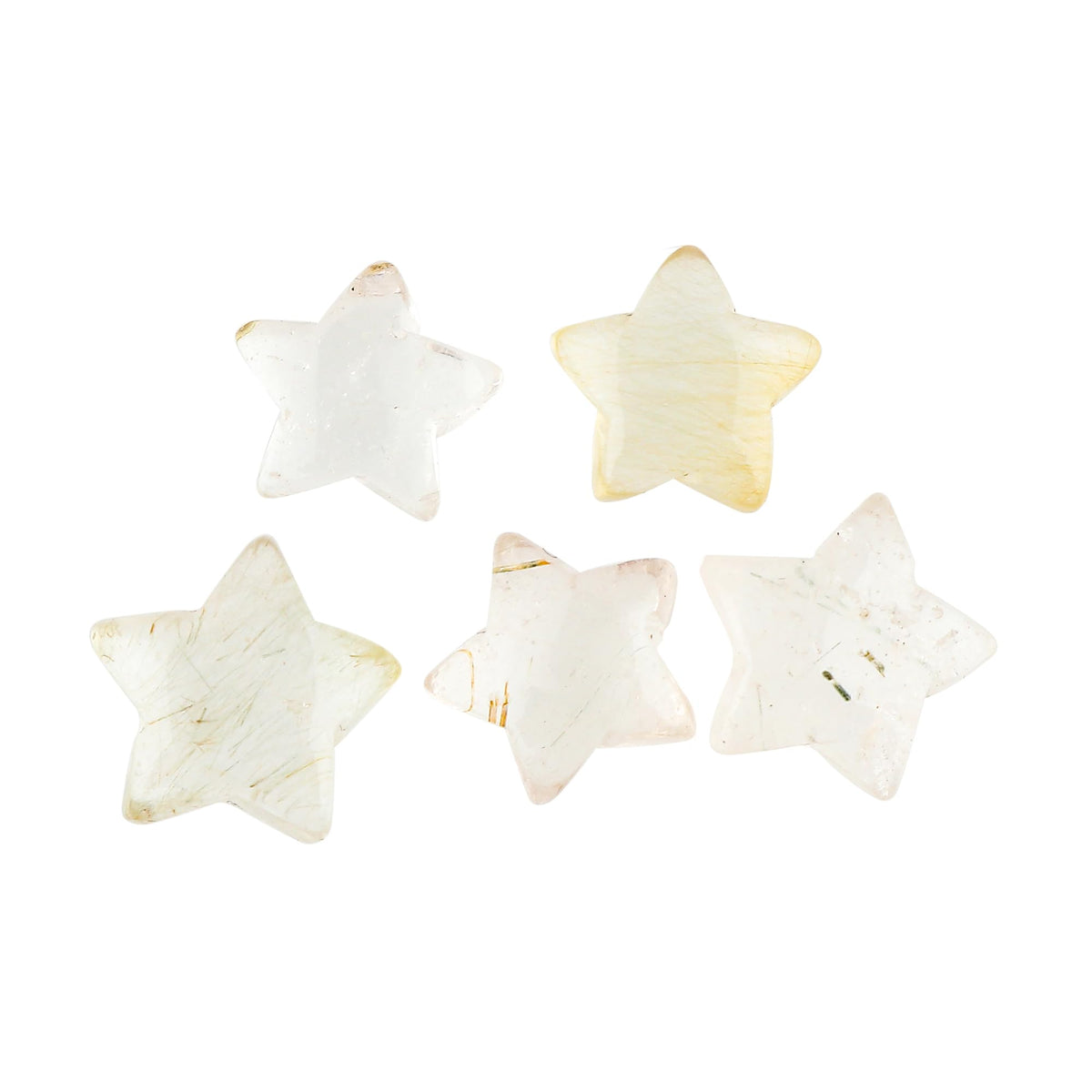 CRYSTALINES 5pcs, Wholesale Natural Golden Rutiled Quartz Gemstones, Bulk Star Shape Stones, Assorted Loose Supply, DIY Craft-Jewelry Making, Chakra Healing Crystals, Gem Collection, 10-12mm