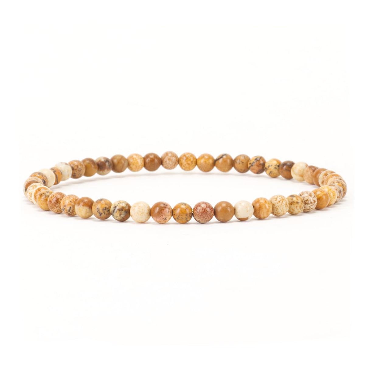 Cherry Tree Collection - Small, Medium, Large Sizes - Gemstone Beaded Bracelets For Women and Men - 4mm Round Beads (Picture Jasper, Medium)