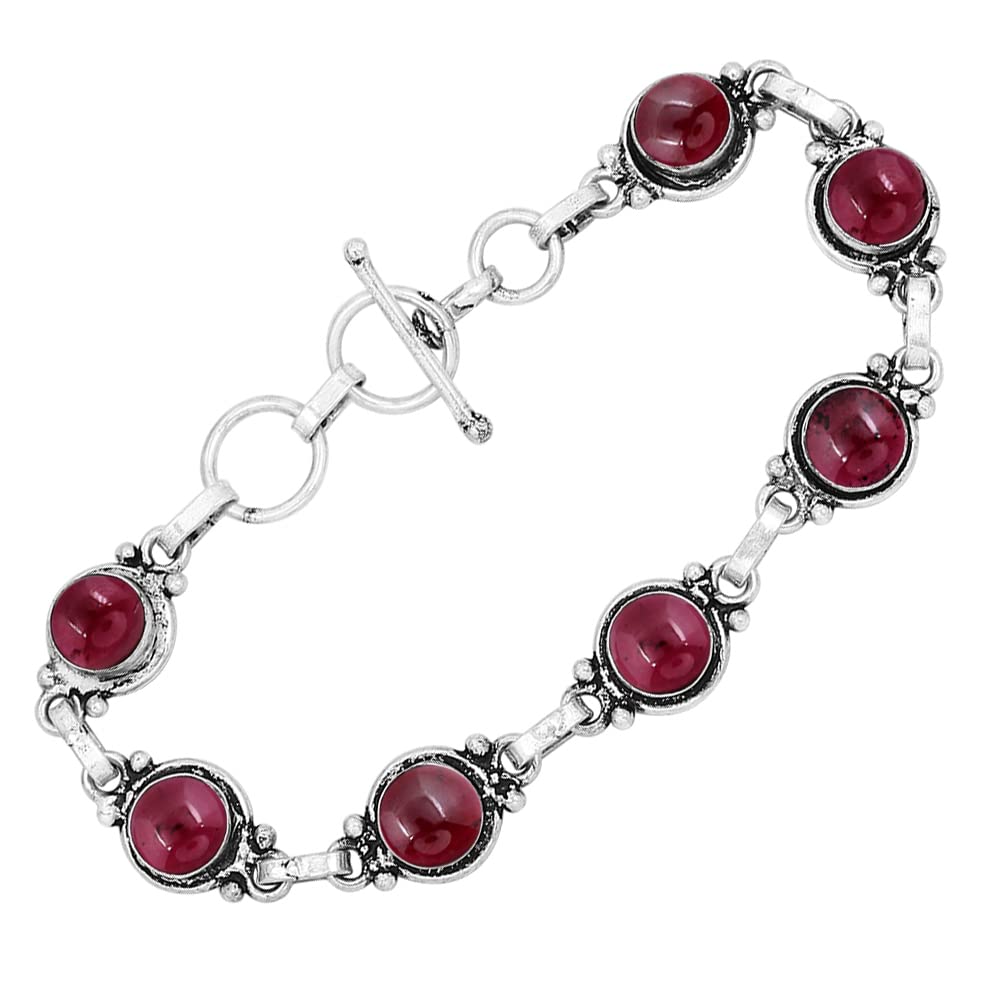 Natural Garnet 925 Silver Plated Vintage Style Bracelet for Women - Red Stone January Birthstone Handmade Adjustable Link Bracelet - Valentine's Day Gifts for Her