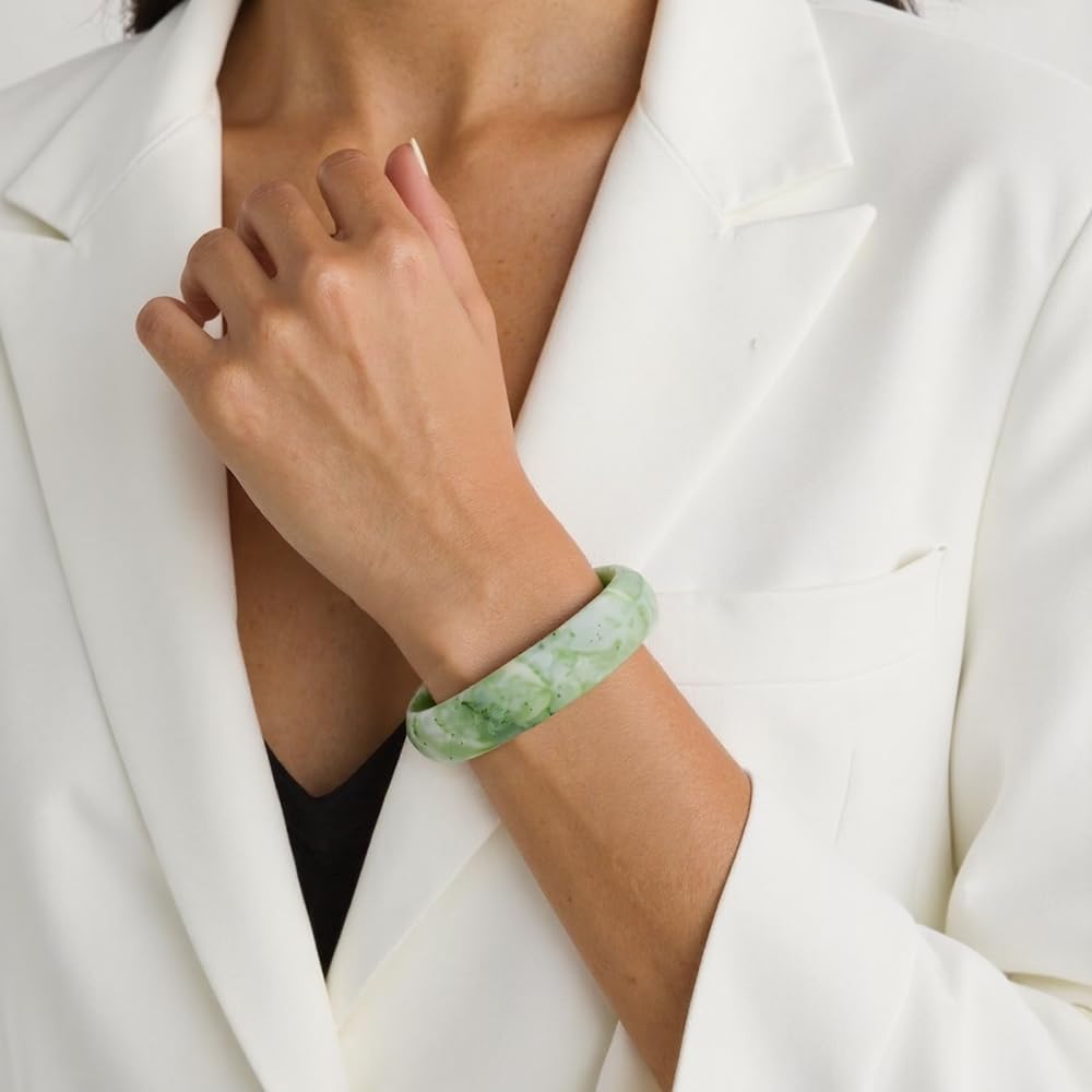 sunglnl Jade Bracelet For Women, Green Stone Bangle Natural Gradient Chinese Style Bracelets With Box Wealth Fortune Healing Protection Good Luck Jewelry Gift (White Green, 64mm/2.51in)