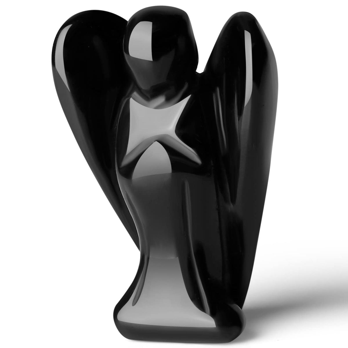 QINJIEJIE 3" Black Obsidian Crystal Angel Decor Healing Peace Angel Stone Figurine Polished Gemstone Guardian Statue Room Desk Office Hand Carved Decorations Energy Gifts for Women & Men