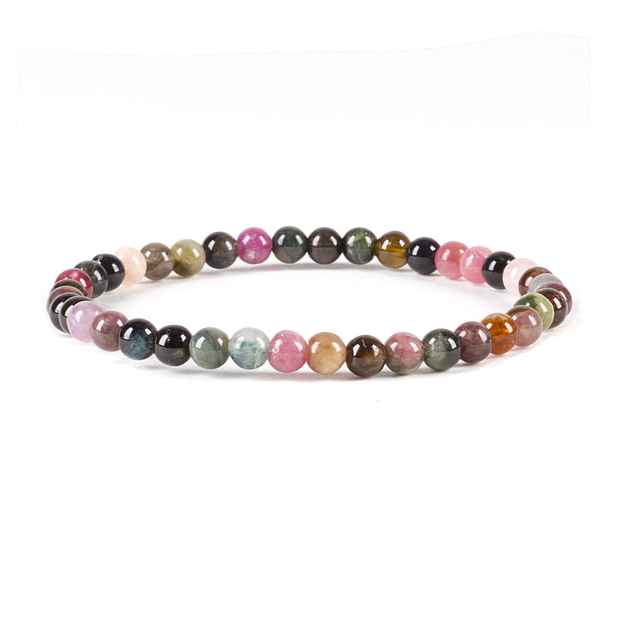 Cherry Tree Collection - Small, Medium, Large Sizes - Gemstone Beaded Bracelets For Women and Men - 4mm Round Beads (Tourmaline, Small)