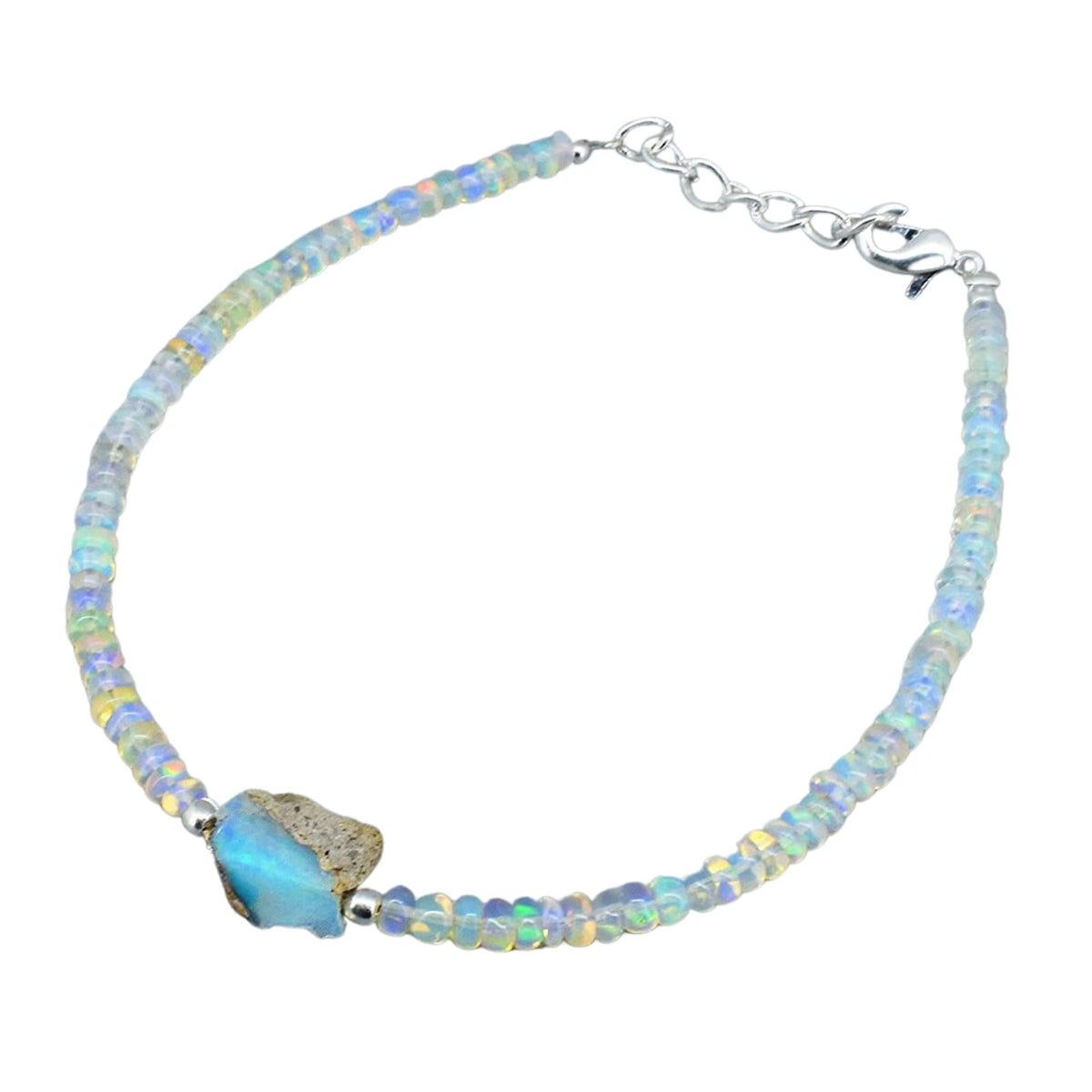 Gempires Natural Ethopian Opal Beads Bracelet, Raw Opal Bracelet, Faceted opal Beads, Healing Opal Protection Bracelet, 8 inch bracelet for women