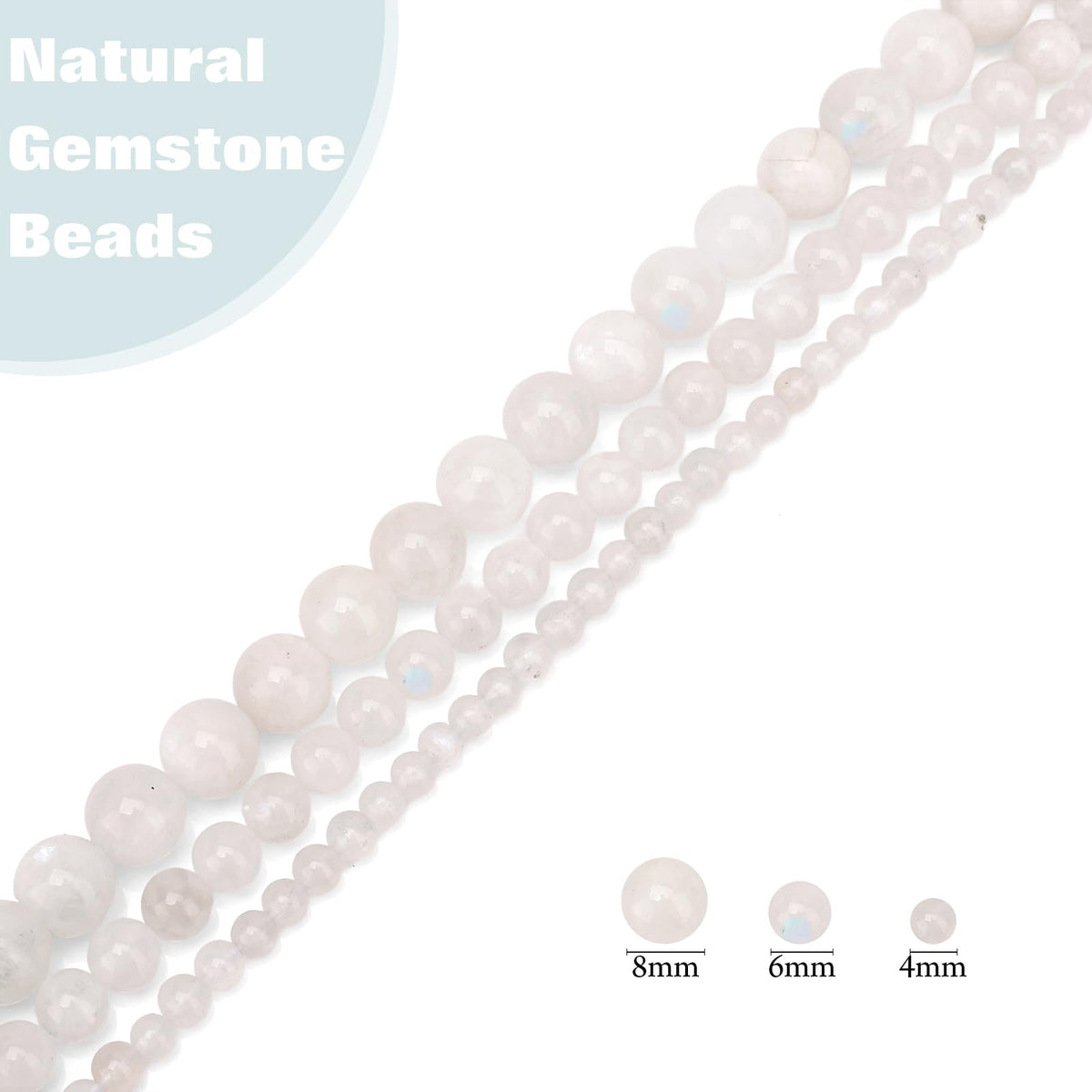 Vinswet 90pcs 4mm Moonstone Natural Stone Beads Round Genuine Real Stone Beading Loose Gemstones DIY Smooth Bead for Bracelet Necklace Earrings Jewelry Making