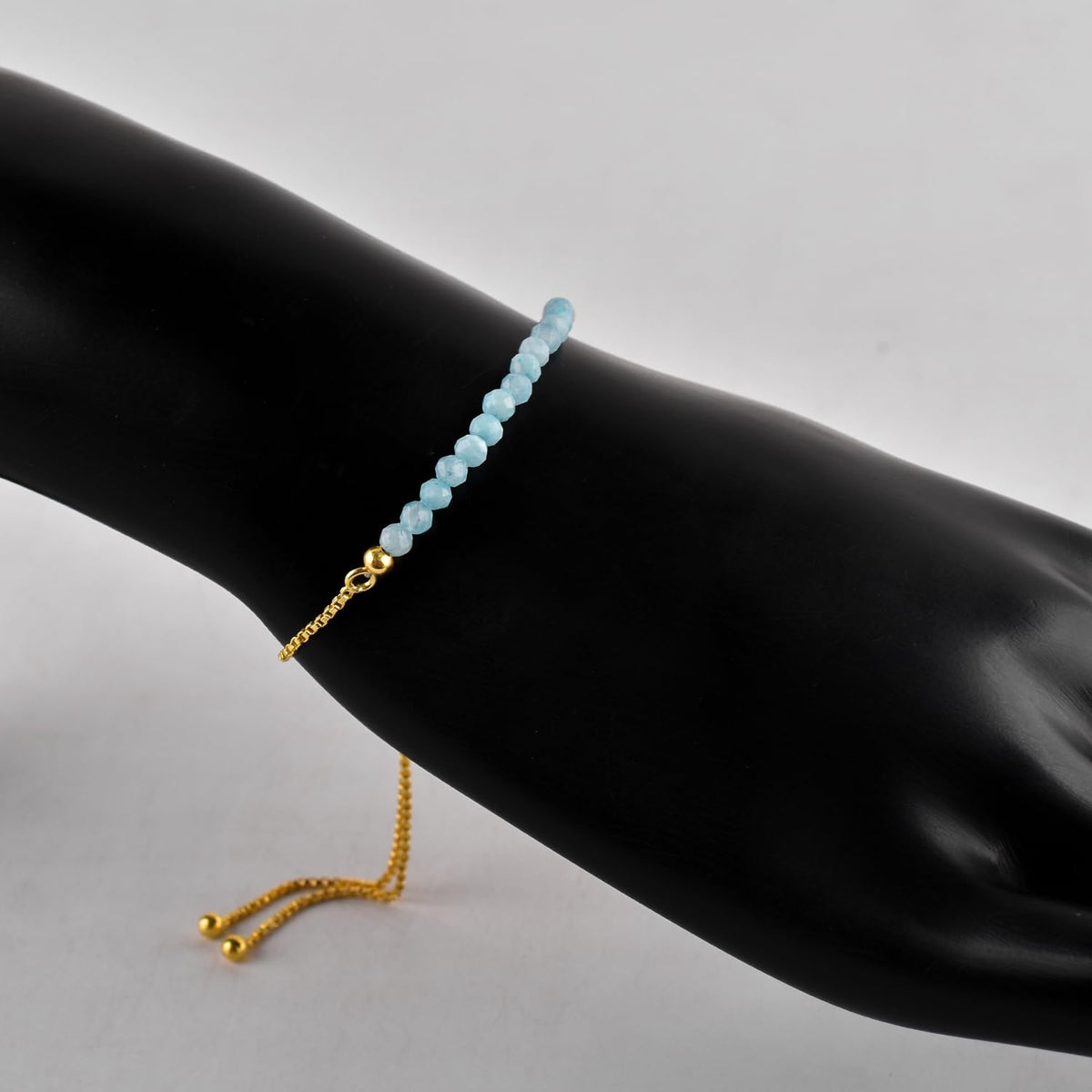 InfinityGemsArt Larimar Bracelets For Women, Natural Birthstone Jewelry Blue Beads Beaded Stone Bolo Slider Crystals Gemstones Jewelry, 14K Gold Plated Adjustable Chain, Valentines Day Gifts For Her