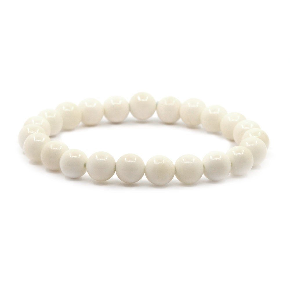 Justinstones Natural Buffalo Bone Gemstone 8mm Round Beads Stretch Bracelet 7 Inch Unisex