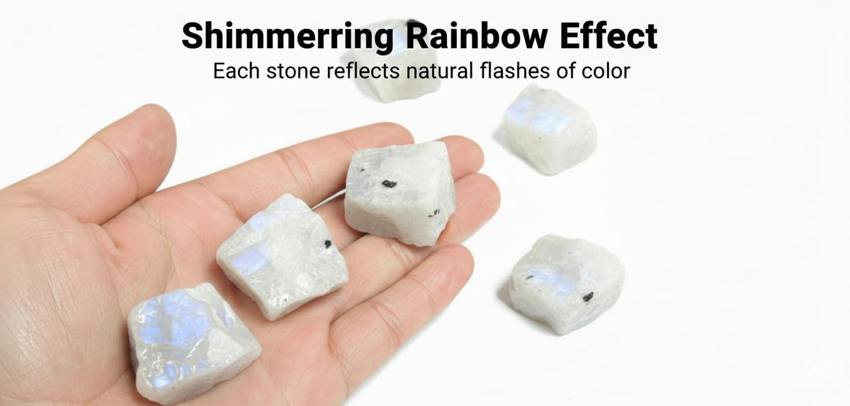 2 Pcs Rainbow Moonstone Raw Crystal Set Natural Stones for Meditation, Reiki, Energy Balancing & Collection