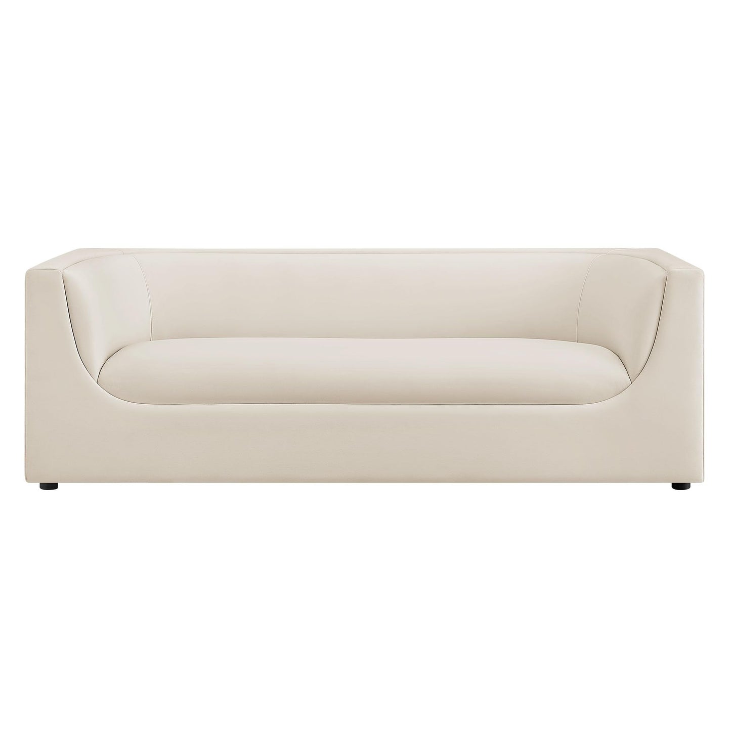 Modway Hilda 86 Inch Modern Curved Back Performance Velvet Sofa in Alabaster – Plush Upholstered 3-Seat Couch for Living Room, Apartment, Office