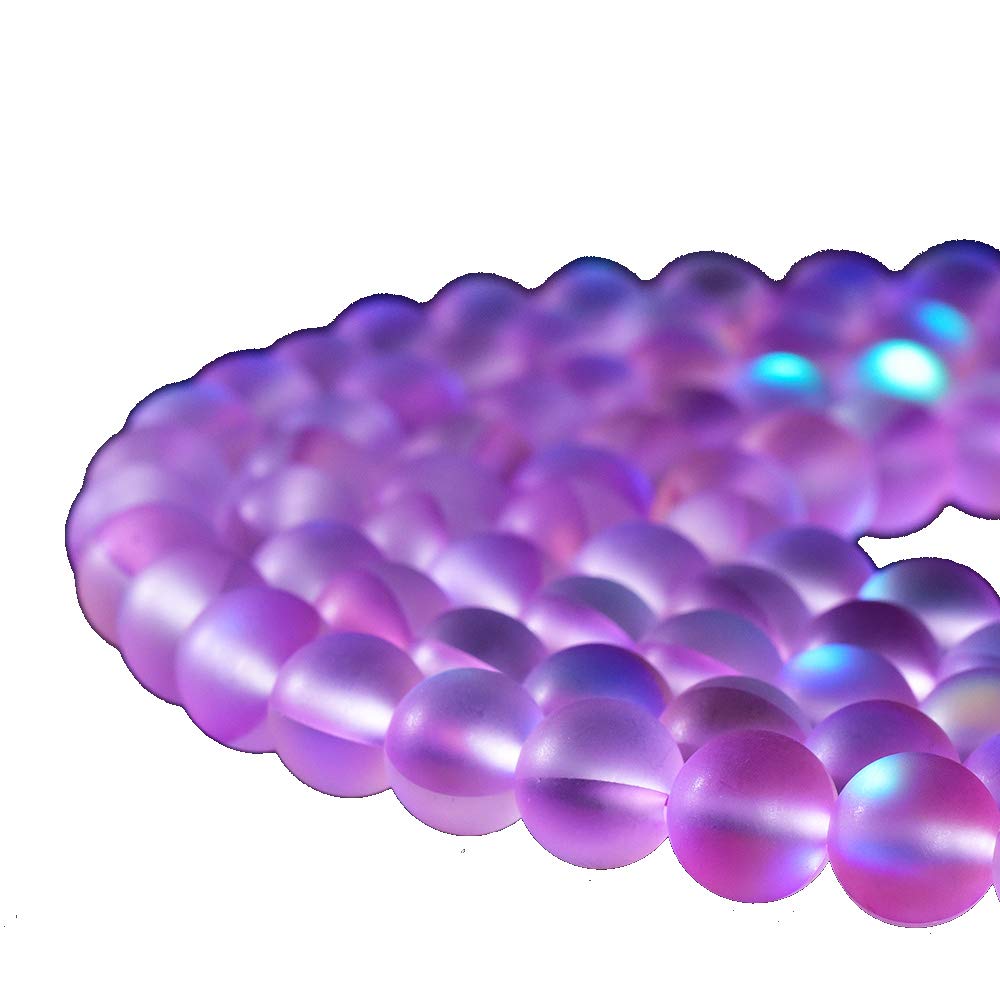 Asingeloo 60PCS 6mm Natural Light Purple Mystic Aura Quartz Gemstone Frosted Matte Titanium Round Loose Spacer Beads 15 inch Full Strand Crystal Healing Power Quartz