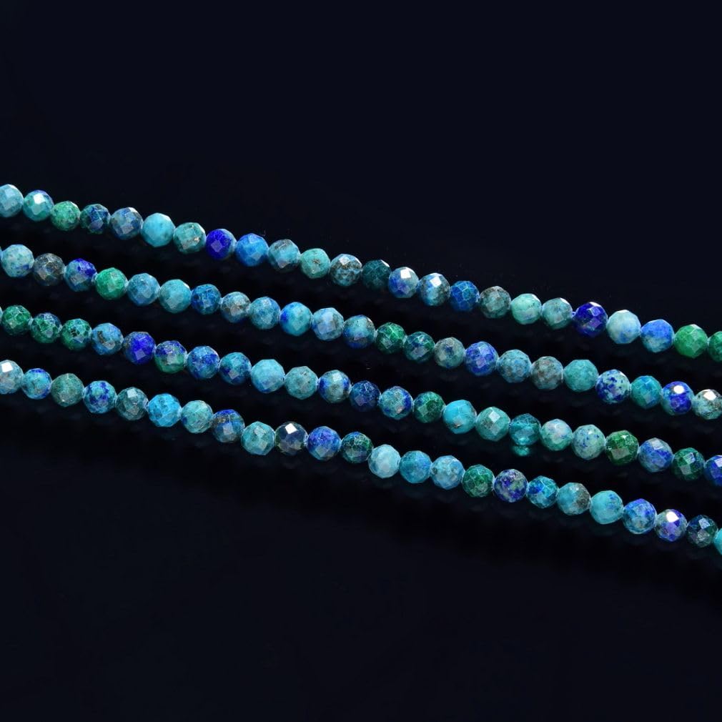 Adabele 15 Inch Natural Lapis Chrysocolla Healing Gemstone 3mm (0.12 Inch) Tiny Small Faceted Round Loose Beads Stone Spacer (125-135pcs) for Craft Jewelry Making GK3-14