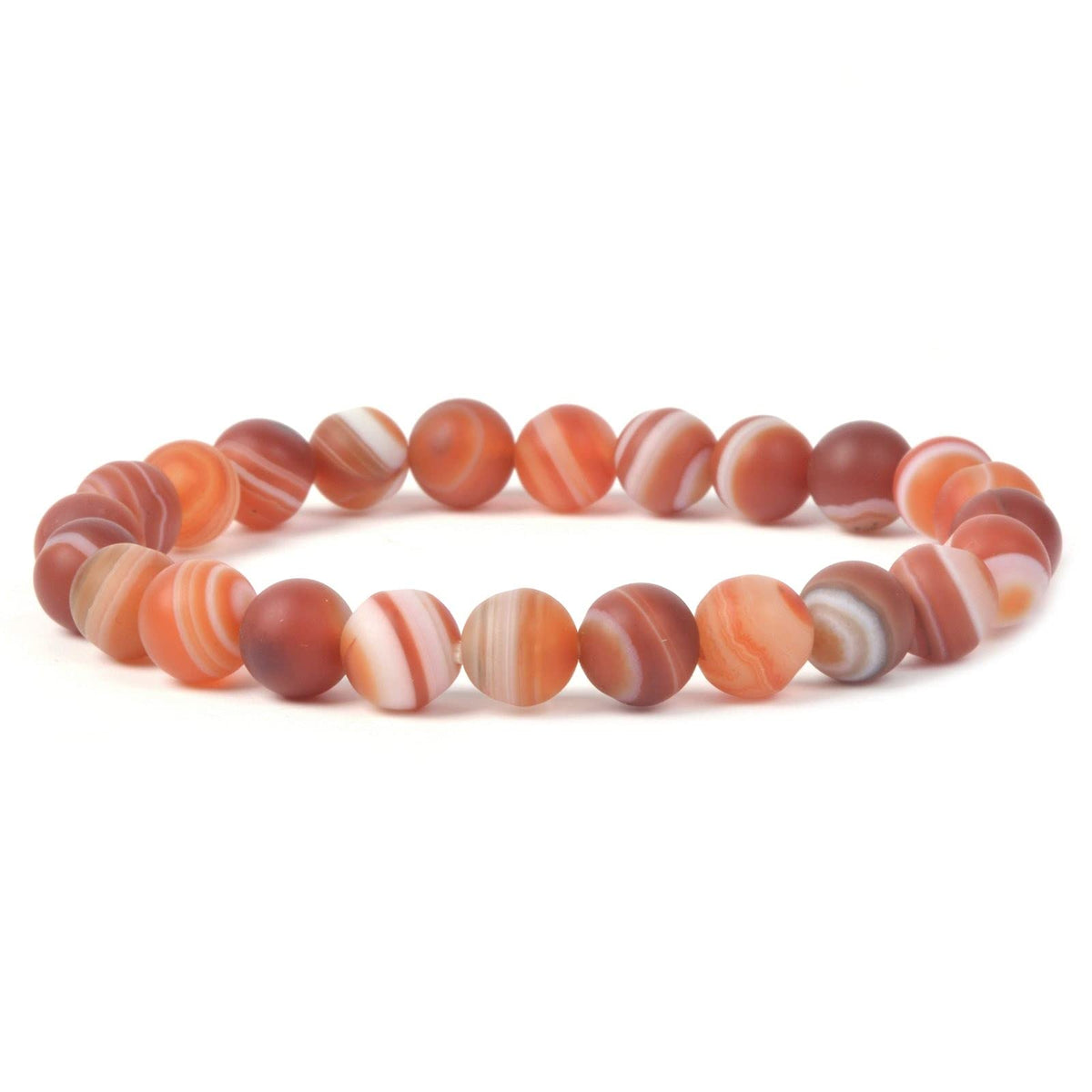Justinstones Matte Red Banded Agate Gemstone 8mm Round Beads Stretch Bracelet 7 Inch Unisex