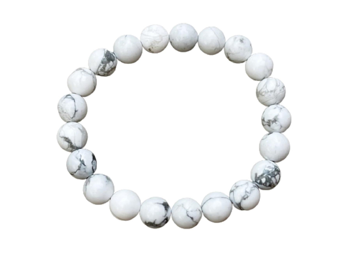 GAF TREASURES White Howlite Crystal Bead Bracelet 8mm, Genuine White Howlite Stretch Gemstone Bracelet, Healing Crystal Bracelet, Gift for Men & Women (1)