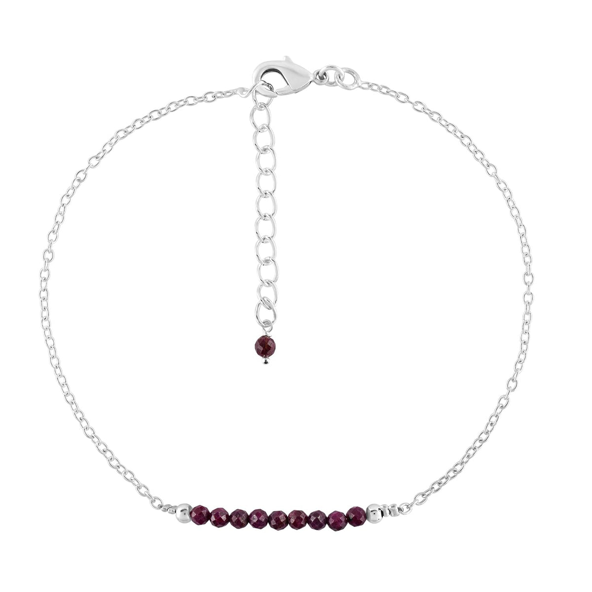 YANARA Ruby Ankle Bracelet for Women, Natural July Birthstone, Pink Gemstone Beaded, Handmade Dainty Anklets - Large Ankle Silver Plated Waterproof Anklets 9"+1.25" inch Chain, Chakra Energy Crystals
