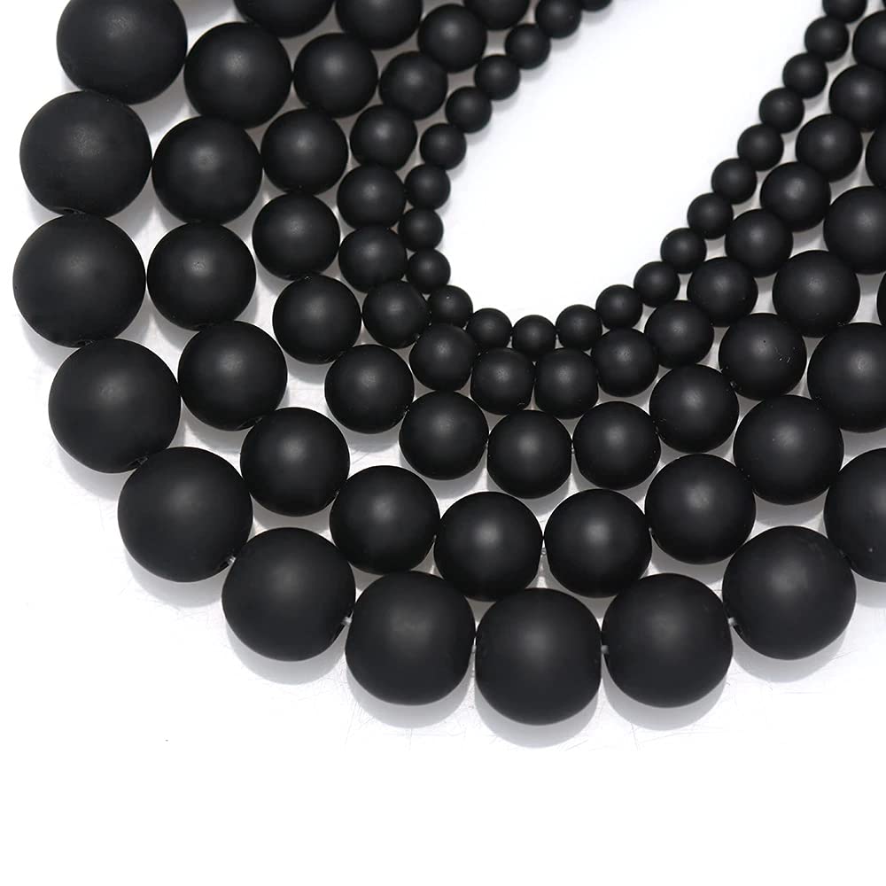 8mm 45pcs Agata Onyx Round Beads Tassels Chandelier Necklace Strand Gem Natural Stone Dull Polished Fashion Jewelry Findings DIY Bangle Accessories (8mm, Black Matte)