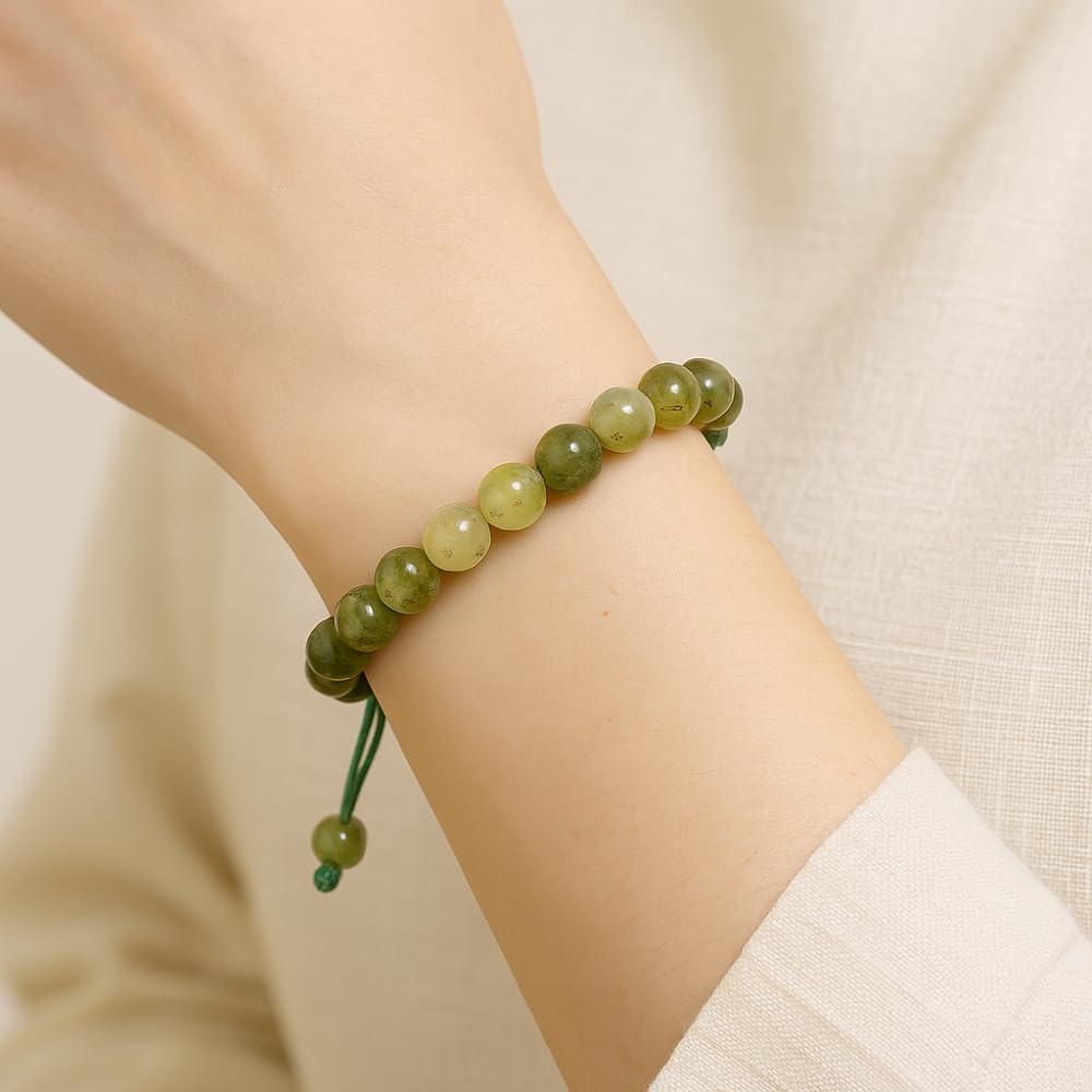 ANAYA AGATE Healing Crystal Bracelet – Chic Gemstone Bracelet for Men and Women – 8mm Round Bead Bracelets for Spiritual Healing, Protection, Positive Energy - Prehnite