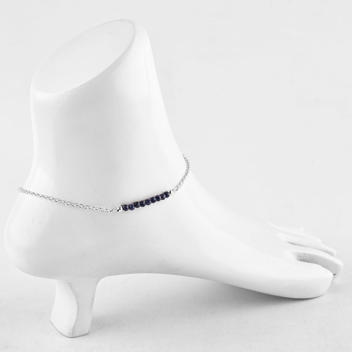 YANARA Sapphire Ankle Bracelets for Women, Natural September Birthstone, Blue Stone Beads, Handmade Dainty Anklets For Women 9"+1.25" inch Silver Plated Chain, Chakra Healing Crystals, Minimalist Gift Jewelry For Her