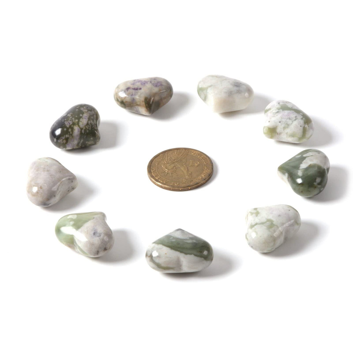 Justinstones Natural Peace Jasper Gemstone Healing Crystal 1 inch Mini Puffy Heart Pocket Stone Iron Gift Box (Pack of 10)