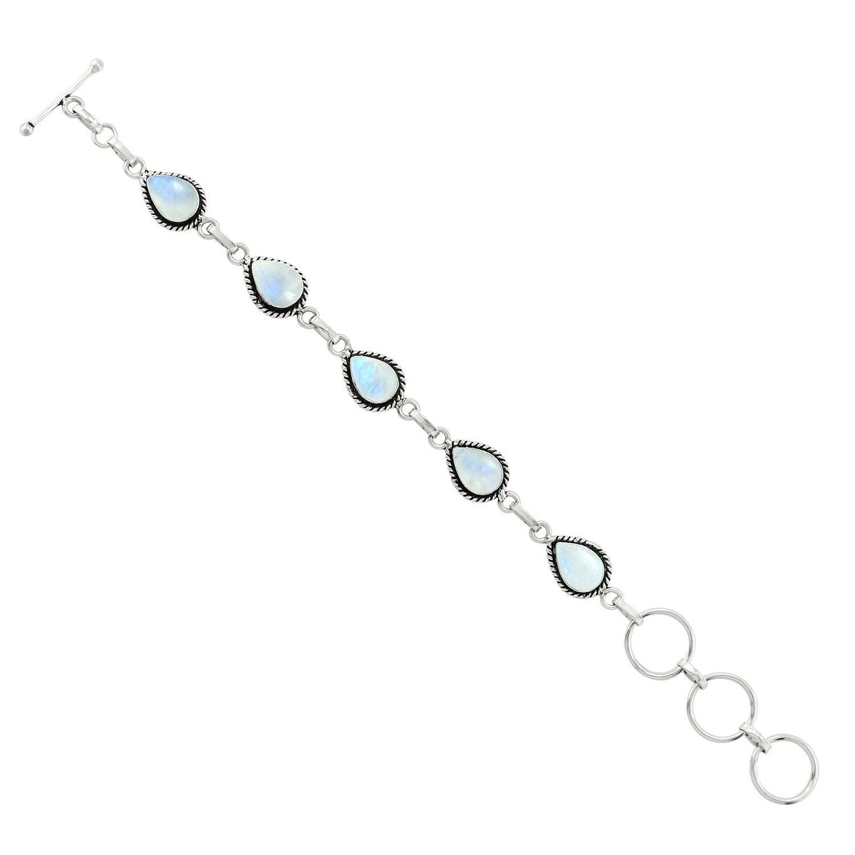 Natural Moonstone Silver Plated Link Bracelet for Women - White Stone June Birthstone Handmade Vintage Style Adjustable Bracelet - Birthday Wedding Christmas Gifts for Her