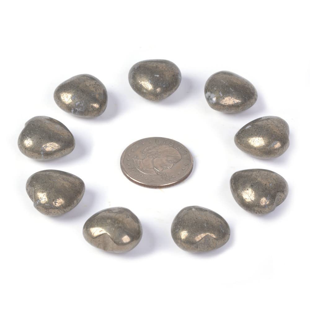 Natural Pyrite Gemstone Healing Crystal 0.8" Mini Puffy Heart Pocket Stone Iron Gift Box (Pack of 10)